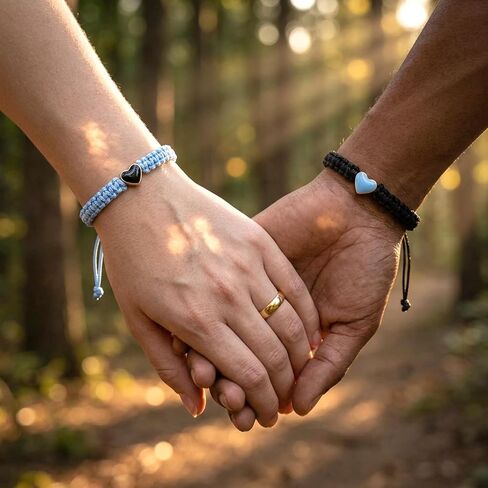 2PCS Couples Bracelets for Anniversary, Matching Bracelets for Couples Long Distance His and Hers Valentines Gifts with Heart Knot Bracelet Matching Couples Stuff(Blue & Black) in Saudi Arabia