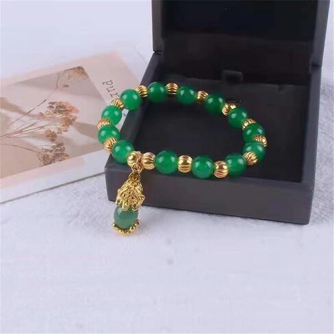 Green Jade Bracelet with Pi Xiu Bead Ethnic Style Spinach Green Jasper Imitation Jade Beaded Handmade Jewelry for Women and Men in Saudi Arabia