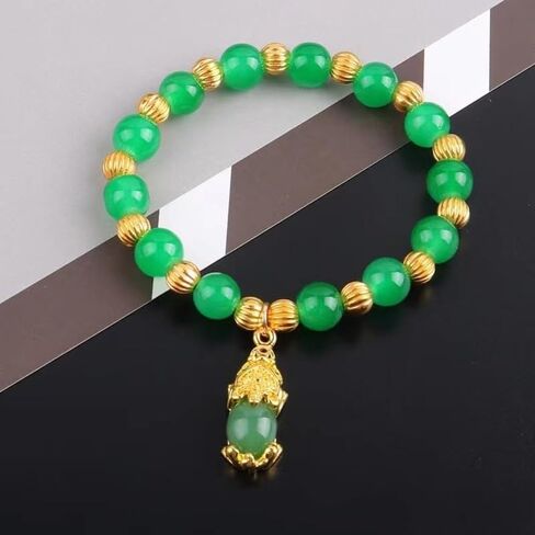 Green Jade Bracelet with Pi Xiu Bead Ethnic Style Spinach Green Jasper Imitation Jade Beaded Handmade Jewelry for Women and Men in Saudi Arabia