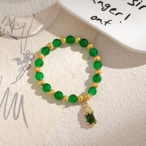 Green Jade Bracelet with Pi Xiu Bead Ethnic Style Spinach Green Jasper Imitation Jade Beaded Handmade Jewelry for Women and Men in Saudi Arabia