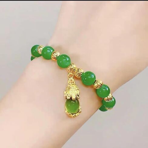 Green Jade Bracelet with Pi Xiu Bead Ethnic Style Spinach Green Jasper Imitation Jade Beaded Handmade Jewelry for Women and Men in Saudi Arabia