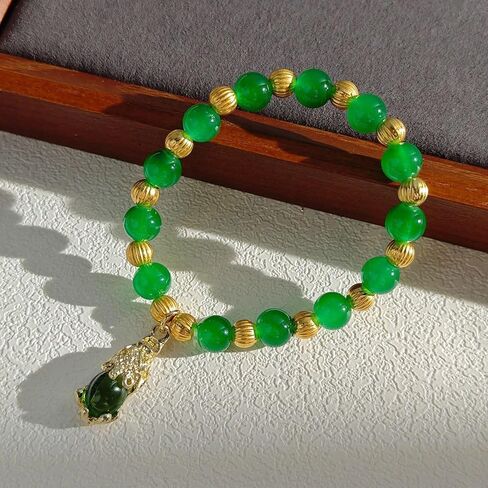 Green Jade Bracelet with Pi Xiu Bead Ethnic Style Spinach Green Jasper Imitation Jade Beaded Handmade Jewelry for Women and Men in Saudi Arabia