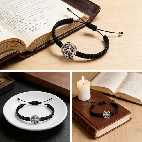6Pcs Alloy Religious St. Benedict Woven Bracelet set - Highly Suitable as a Romantic Gift or an Accessory for Religious Occasions. in Kuwait
