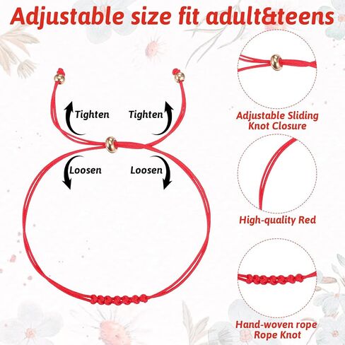 7 Knot Red String of Fate Bracelets Good Luck Protection Gift Thread Handmade String Bracelets Adjustable Red Rope Long Distance Matching Bracelet for Women and Men Friendship Jewelry in Saudi Arabia