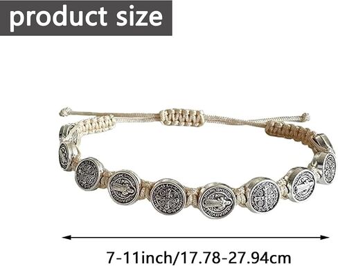 12 Pcs St Benedict Bracelets Set, Adjustable Natural Color String Rosary Bracelet with Saint Benedict Medalla, Catholic Bracelets for Women Men Religious Jewelry Gift in Saudi Arabia