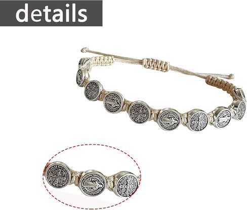 12 Pcs St Benedict Bracelets Set, Adjustable Natural Color String Rosary Bracelet with Saint Benedict Medalla, Catholic Bracelets for Women Men Religious Jewelry Gift in Saudi Arabia