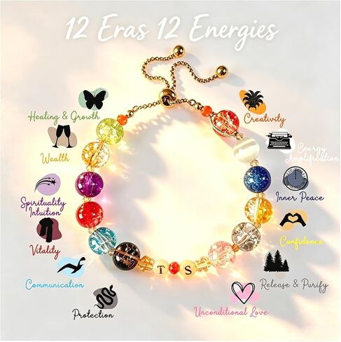 Music Themed Crystle Bracelets, Popular Singer 12-Color Album Color Exquisite Handmade Nature Crystal Bracelet,Wonderful Birthday Gifts for Women Adult Mother in Saudi Arabia