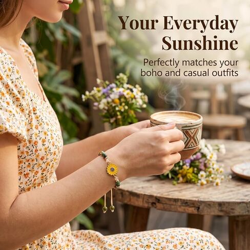 Handmade Sunflower Bracelet for Teens & Women - Natural Stone Sunflowers Gifts, Adjustable Sunflower Jewelry for Women with Card. Inspirational Bracelet, Bracelet from Mom, Bracelet for Niece from Aunt in Saudi Arabia