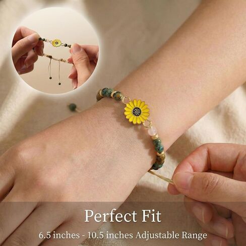 Handmade Sunflower Bracelet for Teens & Women - Natural Stone Sunflowers Gifts, Adjustable Sunflower Jewelry for Women with Card. Inspirational Bracelet, Bracelet from Mom, Bracelet for Niece from Aunt in Saudi Arabia