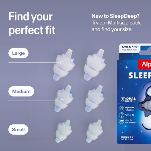 Alpine SleepDeep Earplugs for Sleeping – Side Sleepers & Snoring – Ultra-Soft Noise Reducing Earplugs – 27dB NRR – Hypoallergenic, Silicone-Free – 3 Pairs (S, M, L) in Kuwait