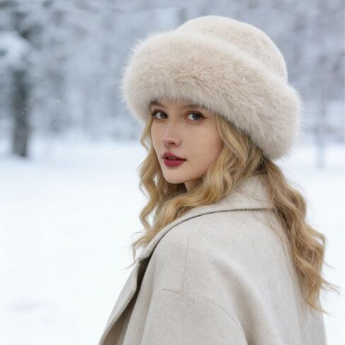 Women’s Faux Fur Warm Hat Fuzzy Bucket Hat Winter Fluffy Furry Mink Hats Fashion Fisherman Cap for Cold Weather in Saudi Arabia