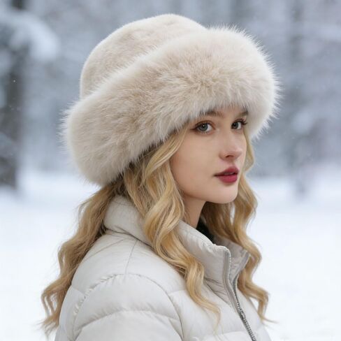 Women’s Faux Fur Warm Hat Fuzzy Bucket Hat Winter Fluffy Furry Mink Hats Fashion Fisherman Cap for Cold Weather in Saudi Arabia