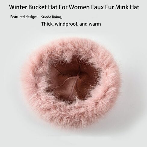 Women’s Faux Fur Warm Hat Fuzzy Bucket Hat Winter Fluffy Furry Mink Hats Fashion Fisherman Cap for Cold Weather in Saudi Arabia