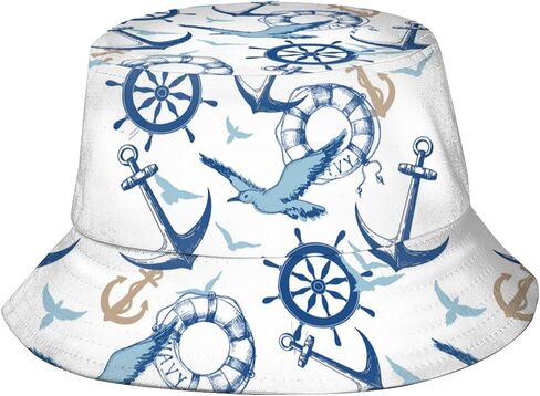 Nautical Anchor Bucket Hats Fashion Sun Cap Packable Blue Fisherman Hat for Women Men Summer Travel Hat in Saudi Arabia