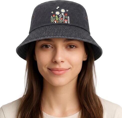 Twistover Floral Bucket Hat for Women Gardening Hat Summer Travel Beach Fishing Cap for Women Outdoor Hiking Black in Saudi Arabia