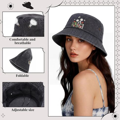 Twistover Floral Bucket Hat for Women Gardening Hat Summer Travel Beach Fishing Cap for Women Outdoor Hiking Black in Saudi Arabia