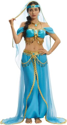 Cosplay.fm Women Arabian Princess Costume Deluxe Cosplay Outfit Top Pants with Full Accessories in Kuwait