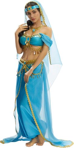Cosplay.fm Women Arabian Princess Costume Deluxe Cosplay Outfit Top Pants with Full Accessories in Kuwait