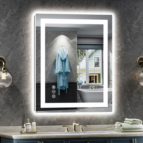 Briivue 24x32 Inch LED Bathroom Mirror with Lights, Backlit & Front Lit, Anti-Fog Lighted Bathroom Vanity Mirror for Wall, Memory Function, Dimmable, HD Tempered Glass, Shatter-Proof in Saudi Arabia