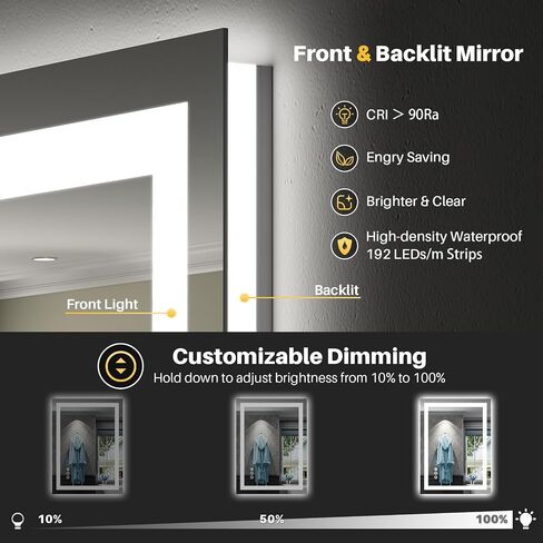 Briivue 24x32 Inch LED Bathroom Mirror with Lights, Backlit & Front Lit, Anti-Fog Lighted Bathroom Vanity Mirror for Wall, Memory Function, Dimmable, HD Tempered Glass, Shatter-Proof in Saudi Arabia