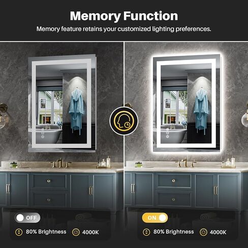 Briivue 24x32 Inch LED Bathroom Mirror with Lights, Backlit & Front Lit, Anti-Fog Lighted Bathroom Vanity Mirror for Wall, Memory Function, Dimmable, HD Tempered Glass, Shatter-Proof in Saudi Arabia