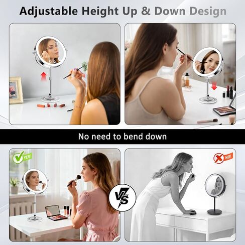 8" Makeup Mirror with Lights,4000mAh Rechargeable Vanity Mirror,1X/10X Double Sided Magnifying Mirror with Adjustable Height, 3 Colors Stepless Dimming Lighted Makeup Mirror,Women Gift in Kuwait