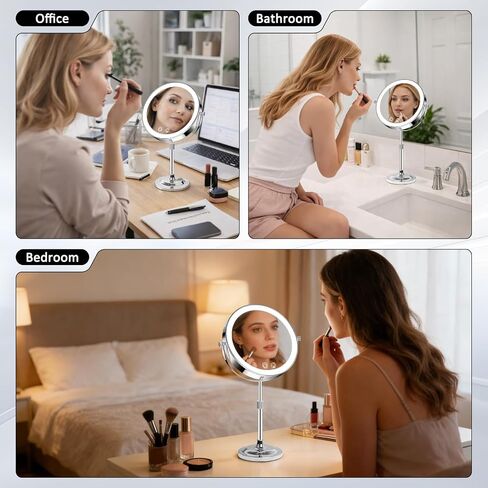 8" Makeup Mirror with Lights,4000mAh Rechargeable Vanity Mirror,1X/10X Double Sided Magnifying Mirror with Adjustable Height, 3 Colors Stepless Dimming Lighted Makeup Mirror,Women Gift in Kuwait