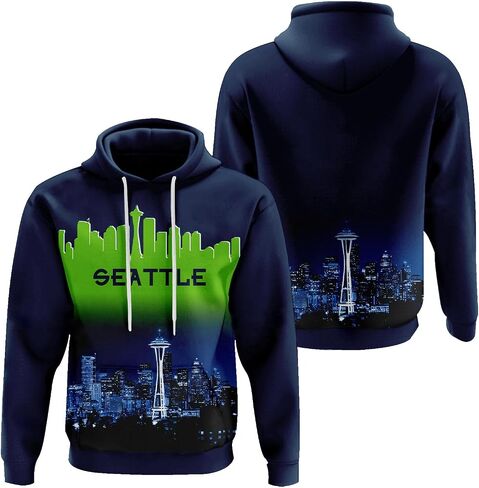 City Night View Silhouette Skyline Football Hoodie Gift for Men American Football Sweatshirt Pullover Top Long Sleeve Hoodie in Kuwait