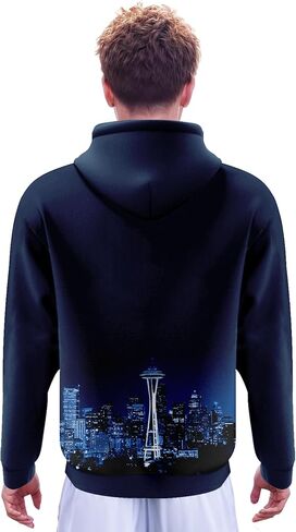 City Night View Silhouette Skyline Football Hoodie Gift for Men American Football Sweatshirt Pullover Top Long Sleeve Hoodie in Kuwait