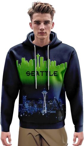 City Night View Silhouette Skyline Football Hoodie Gift for Men American Football Sweatshirt Pullover Top Long Sleeve Hoodie in Kuwait