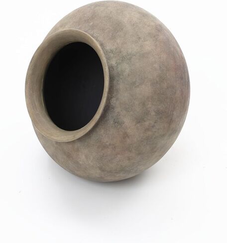 LuxenHome Rustic Ceramic Vase, 12" Wide Terracotta Pot with Earthy Gray-Brown Finish, Farmhouse Flower Vase for Shelf Dining Table Decor, Vintage Pottery for Living Room Decor, Home Décor Accents in Saudi Arabia