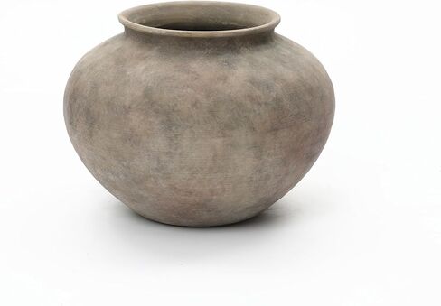 LuxenHome Rustic Ceramic Vase, 12" Wide Terracotta Pot with Earthy Gray-Brown Finish, Farmhouse Flower Vase for Shelf Dining Table Decor, Vintage Pottery for Living Room Decor, Home Décor Accents in Saudi Arabia