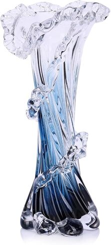 Hand Blown Blue Glass Vase, Unique Art Beautiful Ocean Glass Vase for Coastal Home Decor, Coffee Table, Living Room, Office Decor - 11.8" H(Large) in Saudi Arabia