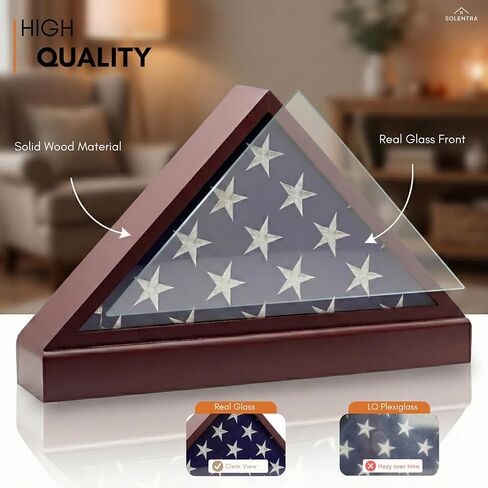5x9.5 Burial Flag Case with Real Glass – Cherry Finish Wooden Flag Display Case, Wall Mount or Freestanding, Memorial Flag Box for Burial Flag in Saudi Arabia