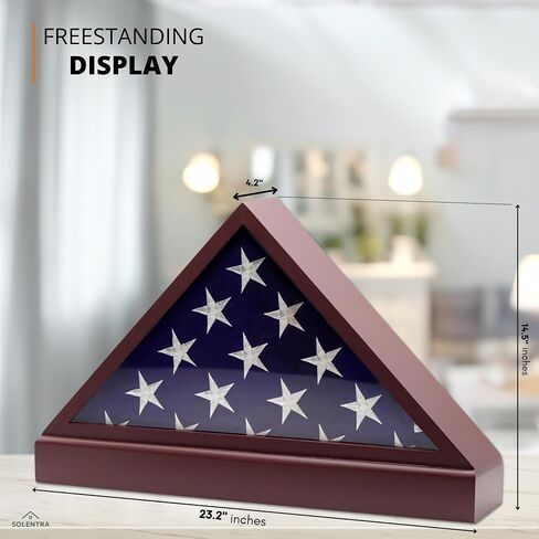 5x9.5 Burial Flag Case with Real Glass – Cherry Finish Wooden Flag Display Case, Wall Mount or Freestanding, Memorial Flag Box for Burial Flag in Saudi Arabia