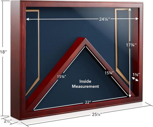Reminded Military Shadow Box Display Case for Medals & Burial Flag - Solid Wood Cabinet with Navy Blue Velvet Insert in Saudi Arabia
