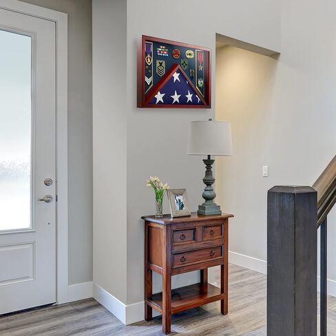 Reminded Military Shadow Box Display Case for Medals & Burial Flag - Solid Wood Cabinet with Navy Blue Velvet Insert in Saudi Arabia