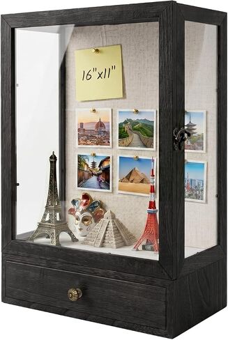16 x 11 in Deep Shadow Box Frame with Drawer, Wooden Shadow Box Display Case with 3-Sided Acrylic Windows for Collectibles, Figures, Miniatures, and Memorabilia in Saudi Arabia