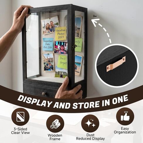16 x 11 in Deep Shadow Box Frame with Drawer, Wooden Shadow Box Display Case with 3-Sided Acrylic Windows for Collectibles, Figures, Miniatures, and Memorabilia in Saudi Arabia