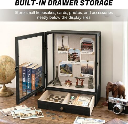 16 x 11 in Deep Shadow Box Frame with Drawer, Wooden Shadow Box Display Case with 3-Sided Acrylic Windows for Collectibles, Figures, Miniatures, and Memorabilia in Saudi Arabia