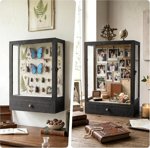 16 x 11 in Deep Shadow Box Frame with Drawer, Wooden Shadow Box Display Case with 3-Sided Acrylic Windows for Collectibles, Figures, Miniatures, and Memorabilia in Saudi Arabia
