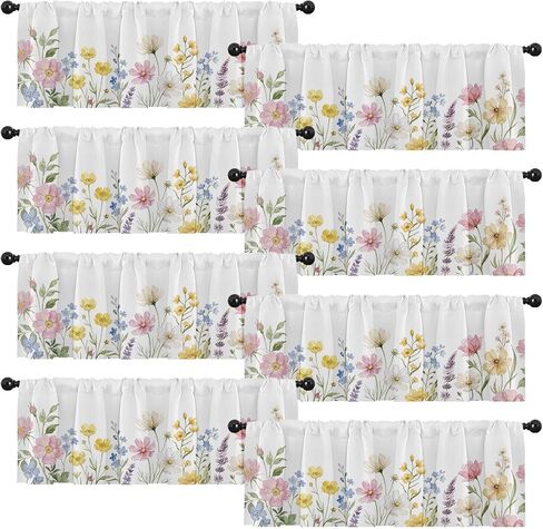 Emvency 8 Pack Green Valances Window Treatments, Eucalyptus Leaves Spring Summer Blackout Adjustable for Living Room Bathroom Bedroom Kitchen Over Sink, 18x52 Inch Rod Pocket Valances in Saudi Arabia