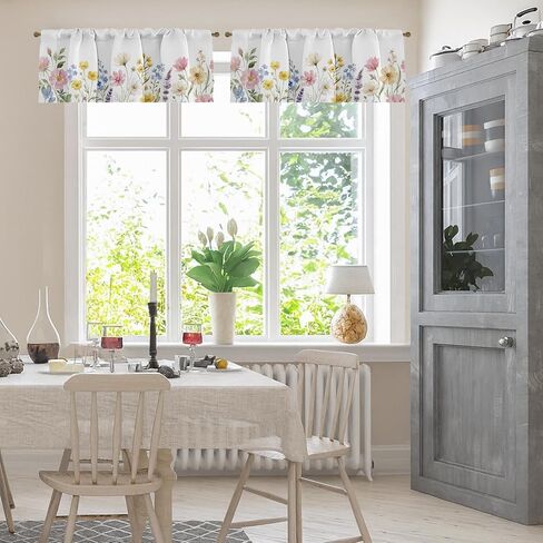 Emvency 8 Pack Green Valances Window Treatments, Eucalyptus Leaves Spring Summer Blackout Adjustable for Living Room Bathroom Bedroom Kitchen Over Sink, 18x52 Inch Rod Pocket Valances in Saudi Arabia