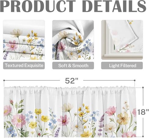 Emvency 8 Pack Green Valances Window Treatments, Eucalyptus Leaves Spring Summer Blackout Adjustable for Living Room Bathroom Bedroom Kitchen Over Sink, 18x52 Inch Rod Pocket Valances in Saudi Arabia