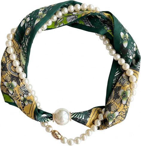 Layered Pearl Scarf Necklace - Dainty Handkerchief Bandana Necklaces with Pearl Chain for Women Casual Formal Outfit Summer Jewelry Accessories Gift in Kuwait