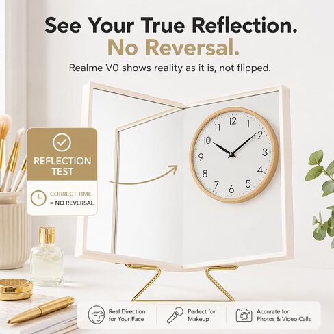 Realme V0 Non-Reversing Mirror with Stand, True Reflection Desk Mirror for Makeup, Hair Styling, Grooming and Photo Check in Saudi Arabia