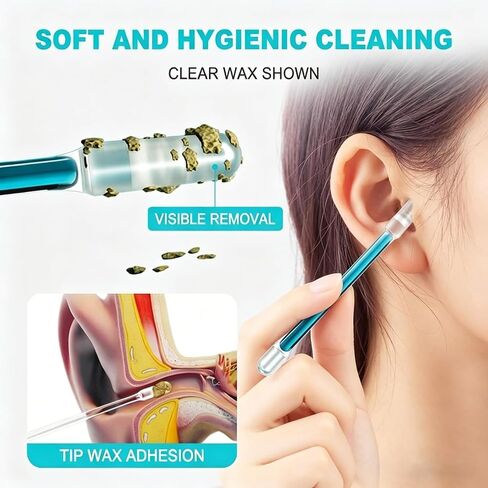 48 Pcs Sticky Ear Cleaning Stick, Adhesive Ear Wax Removal Tool & Ear Cleaning Tool Kit, Gentle Cleaning Stick with Dust Cover for All Ages in Kuwait