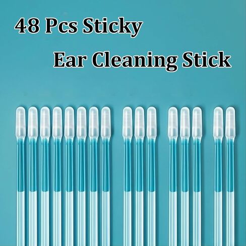 48 Pcs Sticky Ear Cleaning Stick, Adhesive Ear Wax Removal Tool & Ear Cleaning Tool Kit, Gentle Cleaning Stick with Dust Cover for All Ages in Kuwait