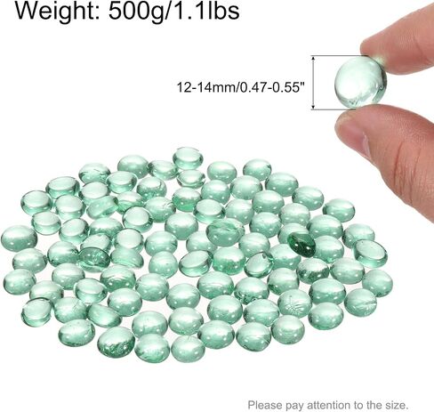 MECCANIXITY Glass Beads,100pcs Flat Glass Gemstone Green 1.1lbs (0.47-0.55") Glass Marbles Pebbles for Vase Fillers Aquarium Decor DIY Craft in Kuwait