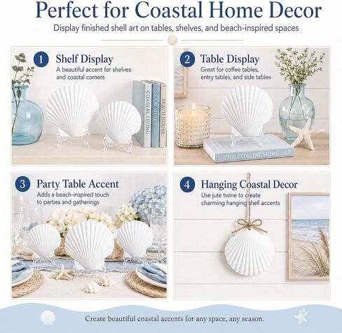 Cizavanta 50 Pack Large Scallop Shells for Crafts, 4-5 Inch Natural White Scallop Shells with 25 Clear Display Stands and Round Craft Mat, Seashells for DIY Painting, Decoupage & Coastal Decor in Saudi Arabia